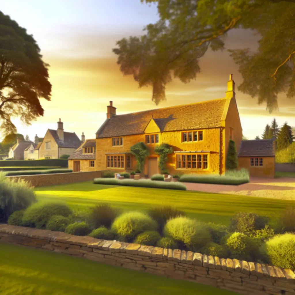 Elegant British countryside home framed by mature trees