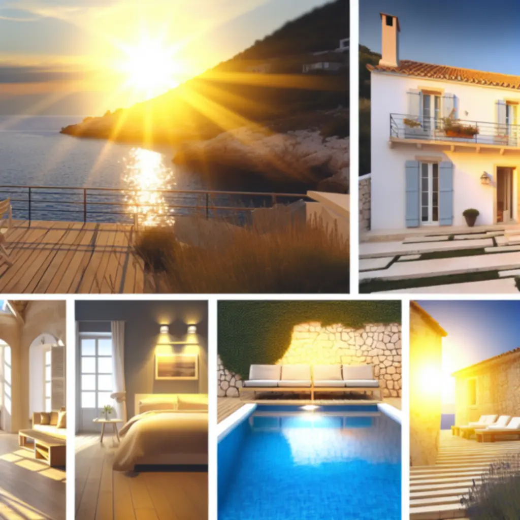 Coastal holiday homes with sea views and sunlit terraces.