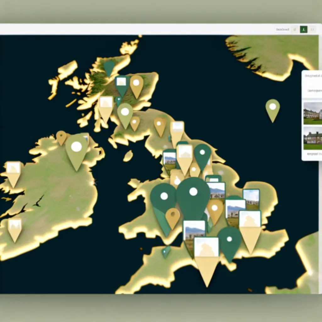 Illustrative interactive map view of UK and European property locations.