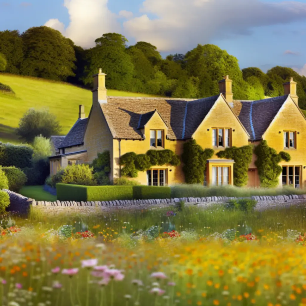 Warmly lit countryside cottage retreat surrounded by trees and soft evening light