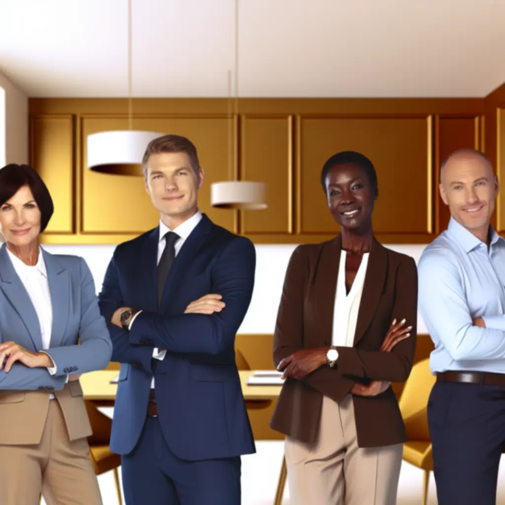 Professional real estate team in a refined office setting